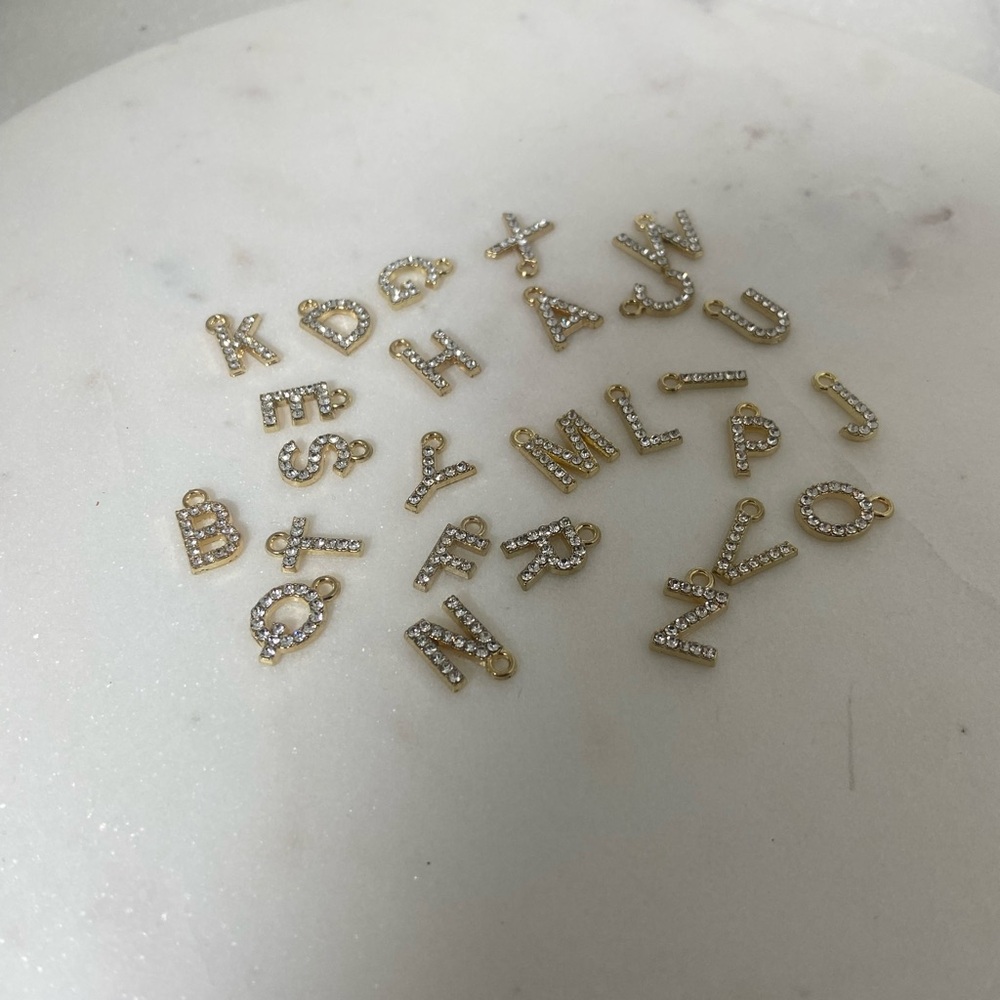 Alphabet Rhinestone Letters Toggle Gold Necklace - Picture 3 of 4